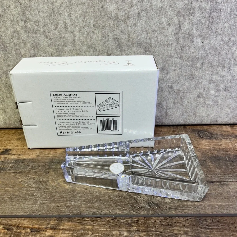 Crystal Clear Lead Crystal‎ Cigar Ashtray Sunburst Cut Made in Poland NIB
